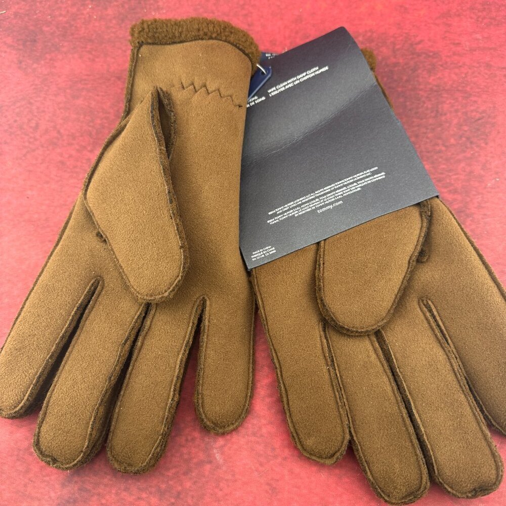 TOMMY HILFIGER MEN'S BROWN SUEDE GLOVES WITH A SHERPA LINING BRAND NEW SIZE L/XL - Picture 4 of 8